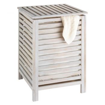 Coș din lemn pentru baie Wenko Laundry Bin Norway, alb