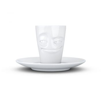 Ceașcă din porțelan cu farfurie pentru espresso, zâmbet 58products, alb