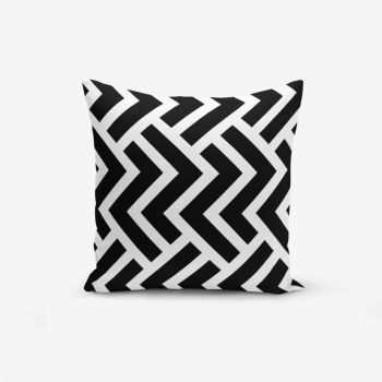 Față de pernă cu amestec din bumbac Minimalist Cushion Covers Black White Geometric Duro, 45 x 45 cm, negru - alb
