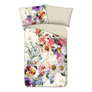 Lenjerie de pat din bumbac organic pentru pat dublu Descanso Flower Garden, 200 x 220 cm