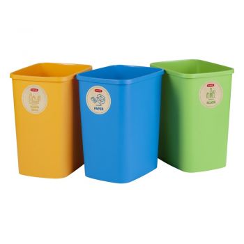 Set 3 coșuri de gunoi pentru sortarea deșeurilor Curver ECO, 25 l