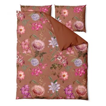 Lenjerie de pat din bumbac satinat pentru pat dublu Bonami Selection Blossom, 160 x 220 cm, maro teracotă
