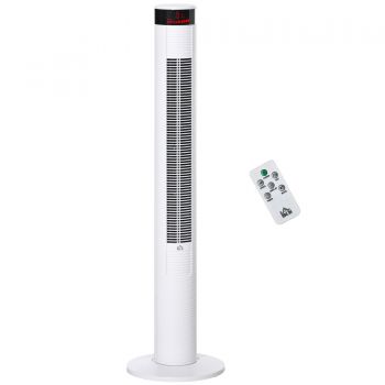 HOMCOM Ventilator de Turn cu Panou LED, 3 Viteze, 4 Moduri, 45W, Telecomandă, Alb | Aosom Romania