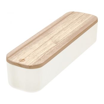 Cutie depozitare cu capac din lemn paulownia iDesign Eco, 9 x 36,5 cm, alb