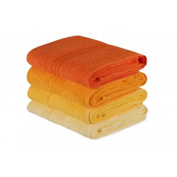 Set 4 prosoape de baie, Hobby, 50x90 cm, 100% bumbac, galben/portocaliu