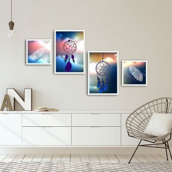 Set 4 tablouri decorative, Alpha Wall, Dream Catcher, 30x30/35x50 cm