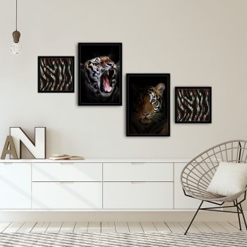 Set 4 tablouri decorative, Alpha Wall, Tiger, 30x30/35x50 cm