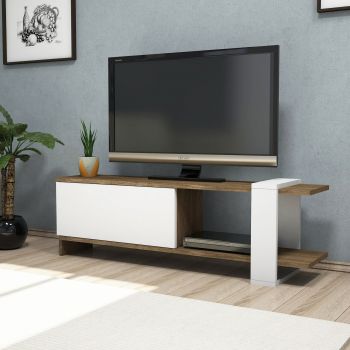 Comoda TV Gaye, Puqa Design, 120x25x37 cm, alb/maro ieftina