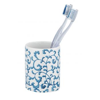 Suport periute si pasta de dinti Mirabello, Wenko, 8 x 10 cm, ceramica, alb/albastru