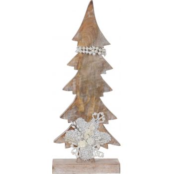 Decoratiune Xmas Tree w pearls , 17x5.8x43 cm, lemn de mango, alb/crem