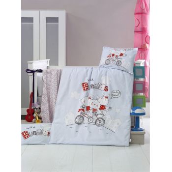 Lenjerie de pat pentru copii, Victoria, Bunnies, 4 piese, 100% bumbac ranforce, multicolor