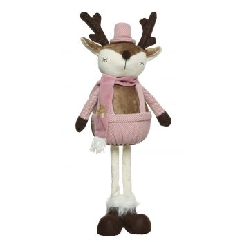 Decoratiune Deer standing Boy, Decoris, 17x14x48 cm, poliester, roz