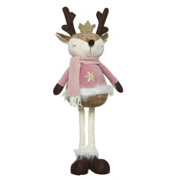 Decoratiune Deer standing Girl, Decoris, 17x14x48 cm, poliester, roz