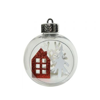 Glob Bauble tree-house- snowflake, Decoris, Ø8 cm, plastic, rosu/alb ieftina