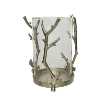 Suport de lumanare Branches, Decoris, 16x21.5 cm, aluminiu, argintiu