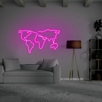 Lampa de perete World Map, Neon Graph, 66x38x2 cm, roz