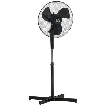 HOMCOM Ventilator de Podea, 3 Viteze, Înălțime Reglabilă, Robust, 60x60x90-120cm, Negru | Aosom Romania
