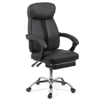 Scaun pentru birou din piele ecologica si suport pentru picioare OFF 321 negru ieftin