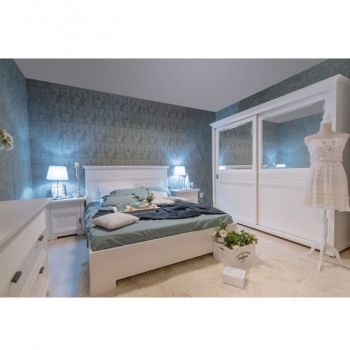 Set Dormitor Verona Bianco, Pat Cu Dimensiune saltea 160 X 200 Cm, 2 Noptiere Si Dulap la reducere