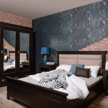 Set Dormitor Saint Tropez, Vopsit Negru, Pat Cu Dimensiune Saltea 160 x 200 cm, Dulap si 2 noptiere la reducere