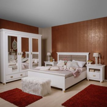 Set Dormitor Pat Saint Tropez Cu Dulap, 2 Noptiere Si Pat Cu Dimensiunea Saltelei 160 X 200 Cm, Vopsit Alb la reducere