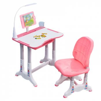 Birou cu scaun, reglabile pe inaltime, cu lampa si suport tableta, L-Sun - roz ieftin