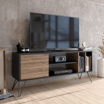 Comoda TV Mistico, Zena Home, 140x35.5x58.7 cm, maro/negru