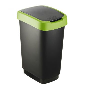 Cos gunoi plastic capac batant negru-verde Rotho Twist 25 L