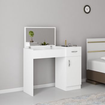 Masa de toaleta / machiaj cu oglinda Inci, Arnetti, 107.5 x 37.6 x 74.2 cm, alb