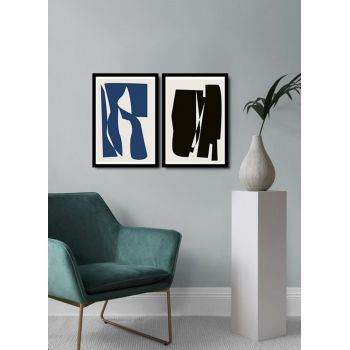 Set 2 tablouri decorative, Alpha Wall, Black & Blue, 36x51 cm