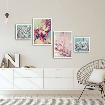 Set 4 tablouri decorative, Alpha Wall, Blossom, 30x30/35x50 cm