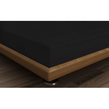 Cearceaf de pat cu elastic, 160x200 cm, 100% bumbac ranforce, Patik, Black, negru