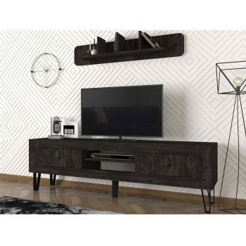 Comoda TV cu raft de perete Emerald, Talon, 180 x 55 cm/120 x 22 cm, negru