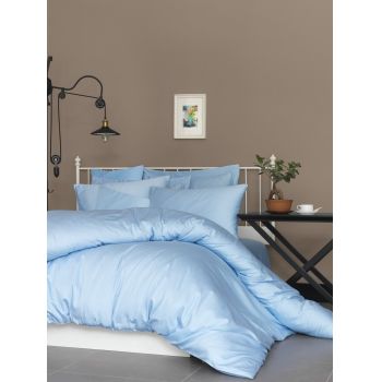 Lenjerie de pat pentru o persoana, 2 piese, 135x200 cm, 100% bumbac satinat, Patik, De Blue, albastru