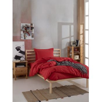 Lenjerie de pat pentru o persoana, 2 piese, 150x210 cm, 100% bumbac ranforce, Mijolnir, Fresh Color, rosu