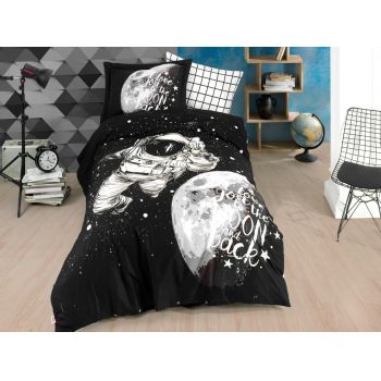 Lenjerie de pat pentru o persoana, 3 piese, 160x220 cm, 100% bumbac poplin, Hobby, Galaxy, negru