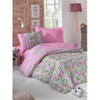 Lenjerie de pat pentru o persoana Young, 3 piese, 160x220 cm, 100% bumbac ranforce, Cotton Box, Jasmin, roz