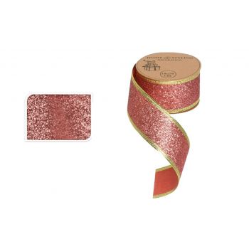 Panglica decorativa Glitter, 3.8x270 cm, poliester, roz inchis ieftina