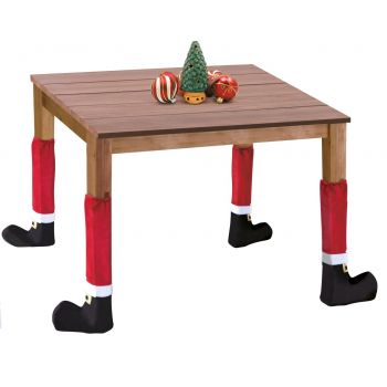 Set 4 decoratiuni pentru picioare de masa/scaun Christmas, poliester, rosu/negru/alb