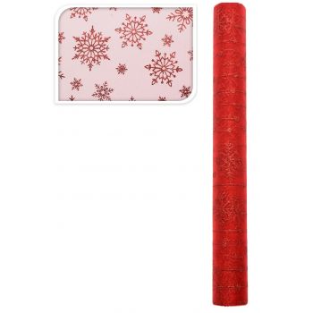 Decoratiune Glitter snowflake, 36.5x200 cm, poliamida, rosu