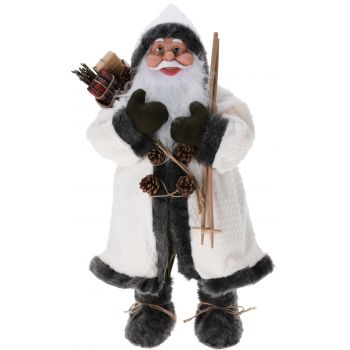 Decoratiune Santa w presents and ski sticks, 37x28x80 cm, plus, crem