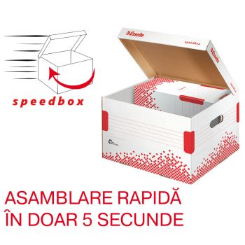 Cutie depozitare cu capac carton reciclat si reciclabil cu capac alb Esselte Speedbox