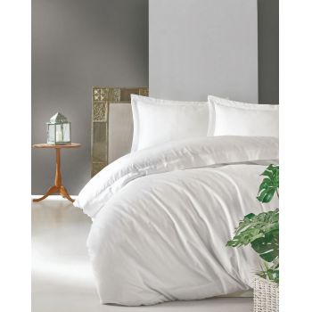 Lenjerie de pat pentru o persoana, 2 piese, 135x200 cm, 100% bumbac satinat, Cotton Box, Elegant, alb