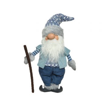 Decoratiune Gnome w hat & stick, Decoris, 19x7x45 cm, poliester, albastru/alb
