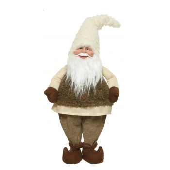 Decoratiune Gnome w hat white, Decoris, 30x15x85 cm, poliester, alb/maro