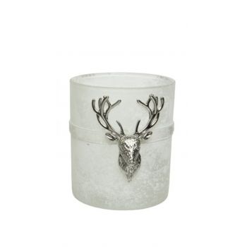 Suport pentru lumanare Deer White, Decoris, 12.5x10x18 cm, sticla, argintiu/alb