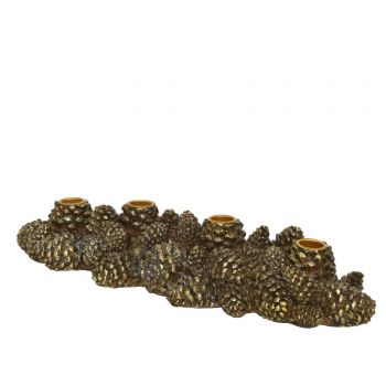 Suport pentru lumanari Pinecone, Decoris, 13.5x40.5x7.5 cm, polirasina, auriu/maro