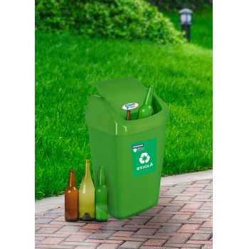 Cos de gunoi cu capac batant pentru reciclare Eco, 35L, 35x29x57 cm, plastic, verde