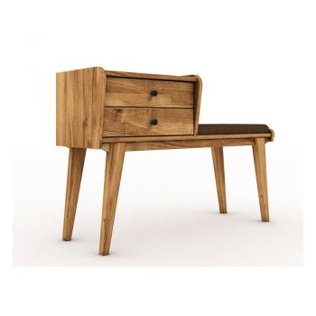 Bancă cu sertare din lemn de stejar cu șezut portocaliu Retro - The Beds
