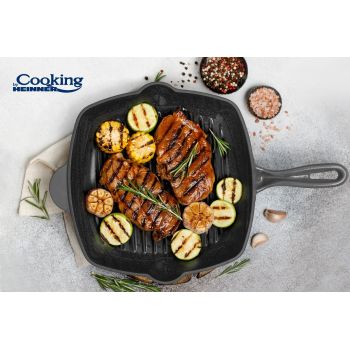Tigaie grill Marble, Cooking by Heinner, 26.5x4.5 cm, fonta emailata, gri